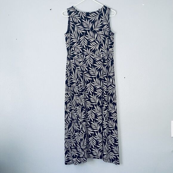 J. Jill Dress Size Small Black Palm Leaf Pattern Sleeveless Midi Lagenlook - Picture 4 of 8